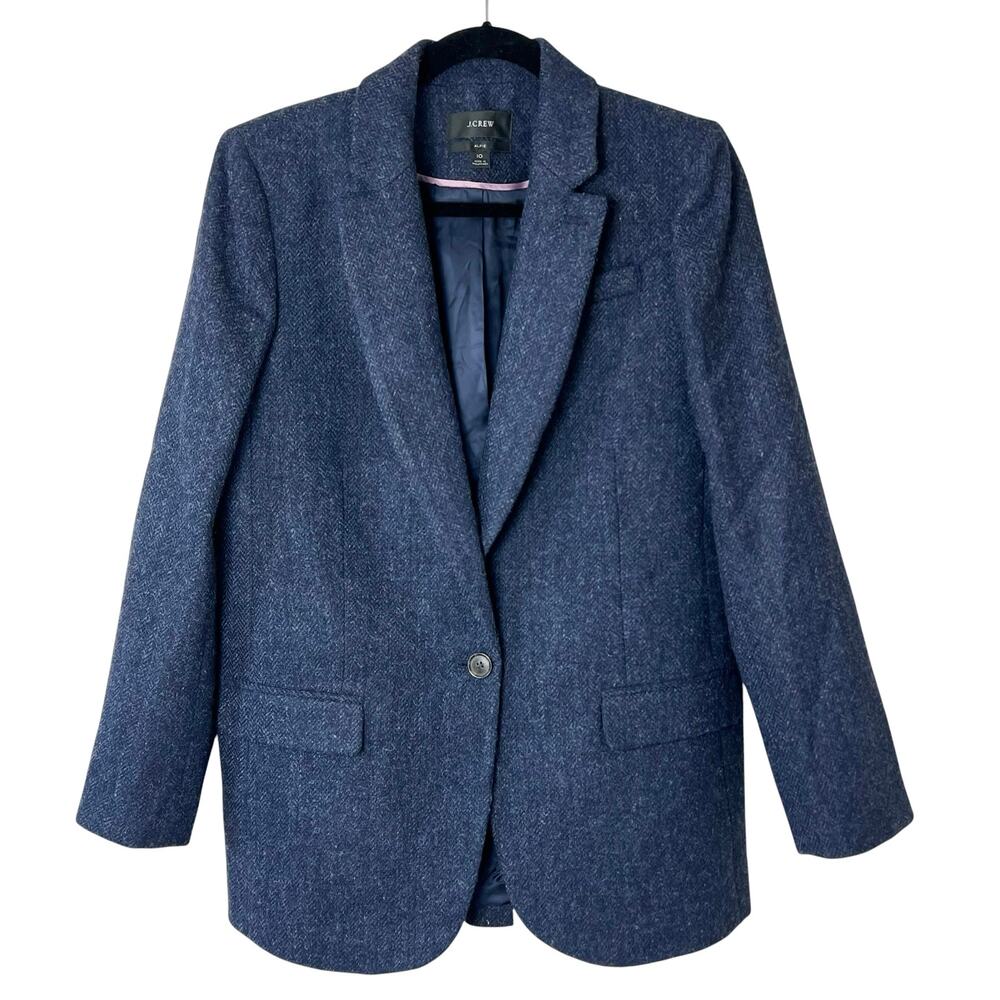 J. Crew Alfie Blazer Navy English Wool Herringbone Preppy Heritage Classic Sz 10